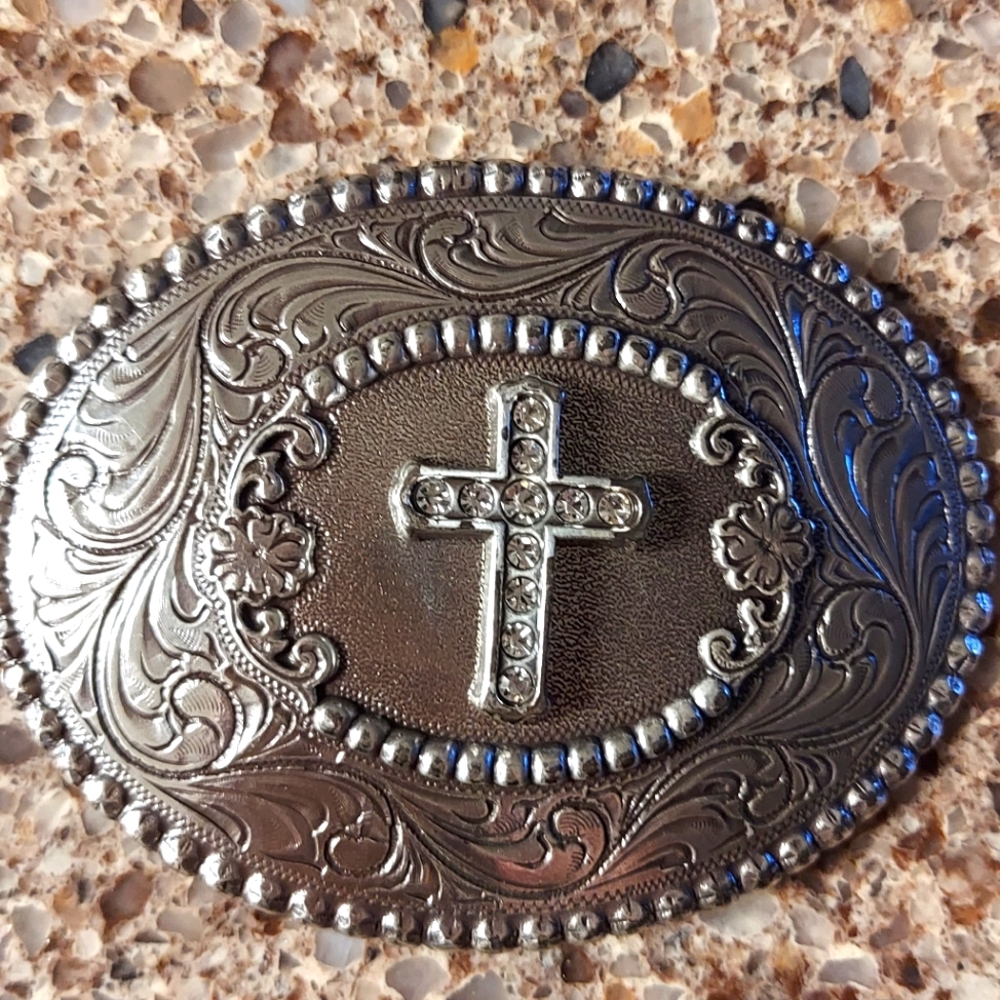 Nocona Women's Rhinestone Cross Belt Buckle Silver